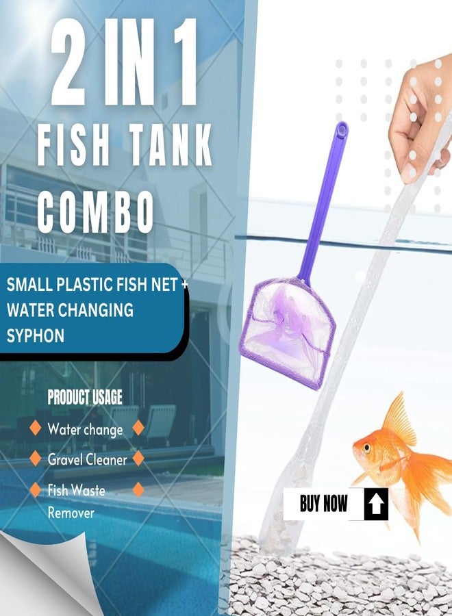 VAYINATO® 2 in 1 Aquarium Fish Tank Water Changing & Gravel Cleaning Syphon and Plastic Small Aquarium Fish Net - 4 Inch (Pack of 2) - Image 2